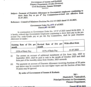 Finance Department DA Hike Order