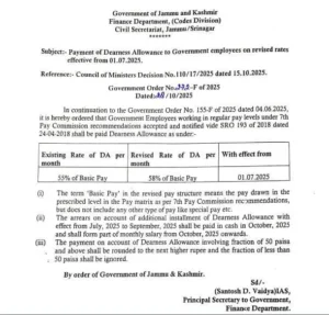 Finance Department DA Hike Order