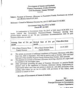 Finance Department DA Hike Order