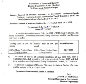 Finance Department DA Hike Order