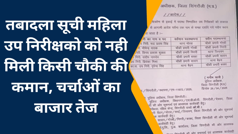 Singrauli police transfer list : चौकी प्रभारियों में उलट फेर, मंत्री भी अनजान