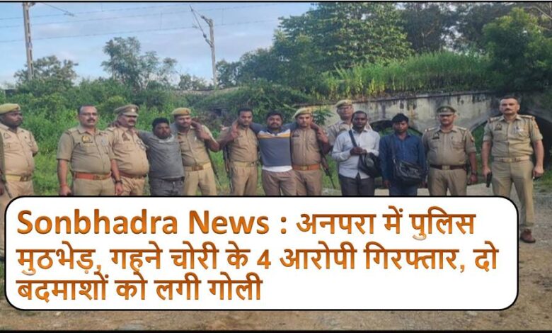Sonbhadra News : अनपरा में पुलिस मुठभेड़, गहने चोरी के 4 आरोपी गिरफ्तार, दो बदमाशों को लगी गोली